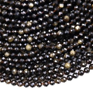 AAA Micro Faceted Natural Golden Obsidian 2mm 3mm 4mm Round Beads 15.5" Strand | Natural genuine faceted Golden Obsidian beads for beading and jewelry making.  #jewelry #beads #beadedjewelry #diyjewelry #jewelrymaking #beadstore #beading #affiliate #ad