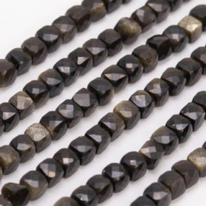 Shop Golden Obsidian Beads! Genuine Natural Golden Obsidian Loose Beads Faceted Cube Shape 3-4mm | Natural genuine faceted Golden Obsidian beads for beading and jewelry making.  #jewelry #beads #beadedjewelry #diyjewelry #jewelrymaking #beadstore #beading #affiliate #ad