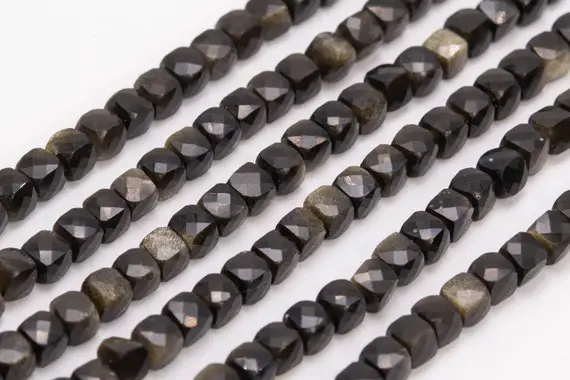 Genuine Natural Golden Obsidian Loose Beads Faceted Cube Shape 3-4mm