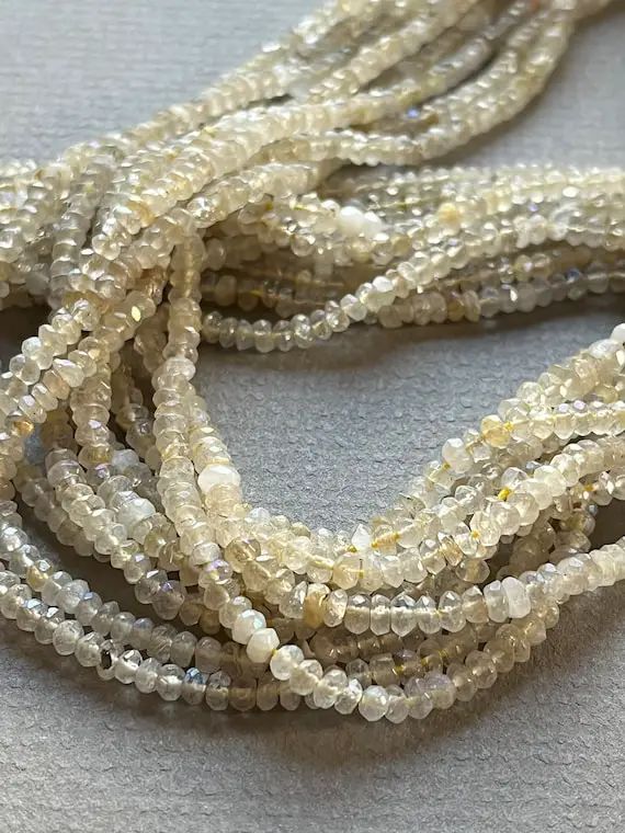 Golden Rutilated Quartz Beads 3mm Faceted Rondelles 13 Inch Strand
