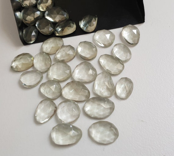 10.5-13mm Green Amethyst Cabochons, Natural Faceted Free Form Shape Green Amethyst Flat Back Cabochons (5pcs To 10 Pcs Options) - Pdg297