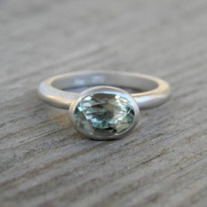 Green Amethyst Ring in Matte Argentium Sterling Silver, Oval Gemstone Stacking Solitaire Matte Ring | Natural genuine Gemstone rings, simple unique handcrafted gemstone rings. #rings #jewelry #shopping #gift #handmade #fashion #style #affiliate #ad