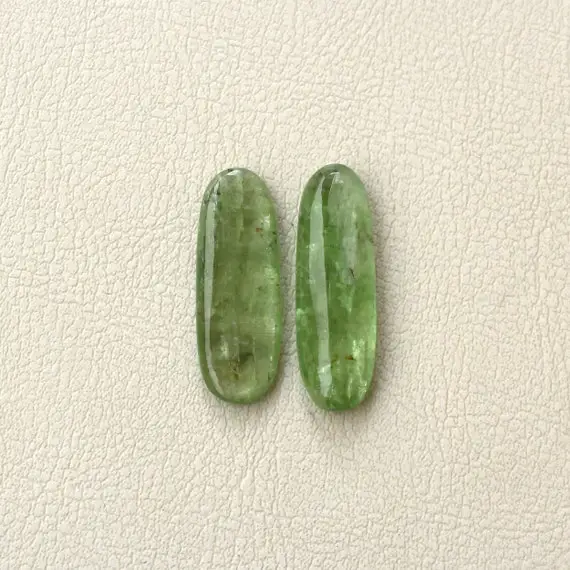 2 Pcs Green Kyanite Cabochon Loose Gemstones, Elongated Oval Shape - 30x10mm Ca., 31.32ct