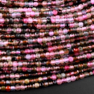 Shop Green Tourmaline Beads! AAA Natural Multicolor Pink Green Tourmaline Faceted 2mm 3mm Cube Square Dice Beads Gemstone 15.5" Strand | Natural genuine faceted Green Tourmaline beads for beading and jewelry making.  #jewelry #beads #beadedjewelry #diyjewelry #jewelrymaking #beadstore #beading #affiliate #ad