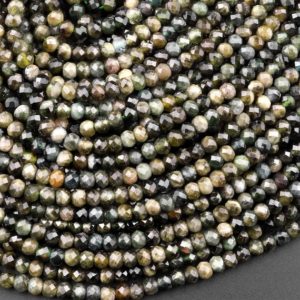 Shop Green Tourmaline Beads! Natural Green Tourmaline Faceted 3mm 4mm Rondelle Beads Diamond Cut Gemstone 15.5" Strand | Natural genuine faceted Green Tourmaline beads for beading and jewelry making.  #jewelry #beads #beadedjewelry #diyjewelry #jewelrymaking #beadstore #beading #affiliate #ad