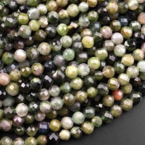Shop Green Tourmaline Beads! Natural Green Tourmaline Faceted 4mm 5mm Round Beads Micro Diamond Cut Gemstone 15.5" Strand | Natural genuine faceted Green Tourmaline beads for beading and jewelry making.  #jewelry #beads #beadedjewelry #diyjewelry #jewelrymaking #beadstore #beading #affiliate #ad