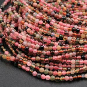 Natural Watermelon Pink Green Tourmaline 2mm 3mm Smooth Round Beads 15.5" Strand | Natural genuine round Green Tourmaline beads for beading and jewelry making.  #jewelry #beads #beadedjewelry #diyjewelry #jewelrymaking #beadstore #beading #affiliate #ad