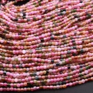 Natural Watermelon Pink Green Tourmaline 2mm Smooth Round Beads 15.5" Strand | Natural genuine round Green Tourmaline beads for beading and jewelry making.  #jewelry #beads #beadedjewelry #diyjewelry #jewelrymaking #beadstore #beading #affiliate #ad