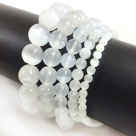 White Selenite Bracelet Grade Aaa Genuine Gemstone Stretch Elastic Crystal Healing Round Beaded Bracelet 4mm 6mm 8mm 10mm 12mm 7.5"