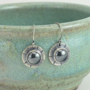 Shop Hematite Earrings! hematite hammered circle sterling silver earrings | Natural genuine Hematite earrings. Buy crystal jewelry, handmade handcrafted artisan jewelry for women.  Unique handmade gift ideas. #jewelry #beadedearrings #beadedjewelry #gift #shopping #handmadejewelry #fashion #style #product #earrings #affiliate #ad
