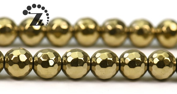 Hematite Faceted (128 Faces) Round Bead,light Gold Hematite,electroplated Hematite,grade Aa,gemstone,diy,6mm 8mm 10mm 12mm,15" Full Strand
