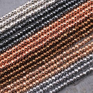 Shop Hematite Faceted Beads! Titanium Hematite Faceted 3mm 4mm Rondelle Beads Silver Bronze Gunmetal Rhodium Black Champagne Rose Gold Beads 15.5" Strand | Natural genuine faceted Hematite beads for beading and jewelry making.  #jewelry #beads #beadedjewelry #diyjewelry #jewelrymaking #beadstore #beading #affiliate #ad