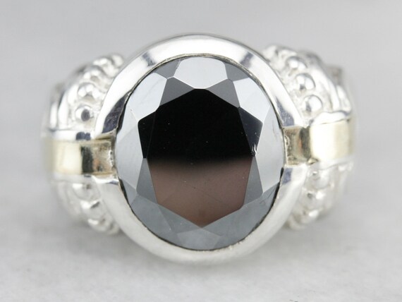 Faceted Hematite Statement Ring, Mix Metal Ring, Silver And Gold, Cabochon Ring Rj0wwzc1