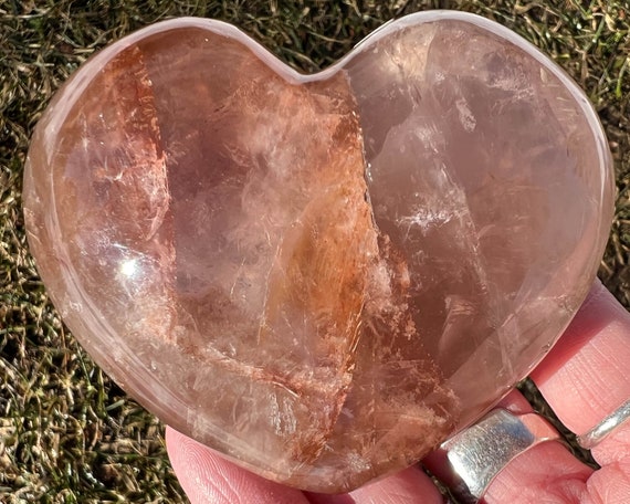 3.3" Hematoid Quartz Crystal Heart, Large Fire Quartz Heart, Red Hematite, Gemstone Gift For Mom, Polished Rocks, Inclusion Quartz  #2