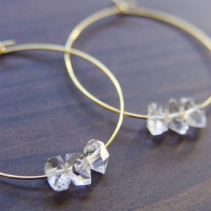 Shop Herkimer Diamond Jewelry! Triple Herkimer Diamond Gold Earrings | Natural genuine Herkimer Diamond jewelry. Buy crystal jewelry, handmade handcrafted artisan jewelry for women.  Unique handmade gift ideas. #jewelry #beadedjewelry #beadedjewelry #gift #shopping #handmadejewelry #fashion #style #product #jewelry #affiliate #ad