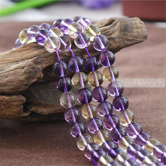 High Quality Cultured Ametrine Beads 6mm 8mm 10mm Not Dyed Smooth Polished Round 15 Inch Strand At12