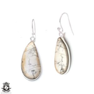 Shop Howlite Earrings! Howlite 925 SOLID Sterling Silver Hook Dangle Earrings E367 | Natural genuine Howlite earrings. Buy crystal jewelry, handmade handcrafted artisan jewelry for women.  Unique handmade gift ideas. #jewelry #beadedearrings #beadedjewelry #gift #shopping #handmadejewelry #fashion #style #product #earrings #affiliate #ad