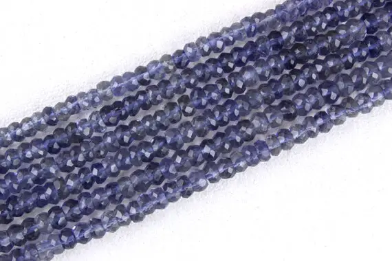 Aaa Quality 13 " Long Strand Natural Iolite Gemstone, Semiprecious Faceted Rondelle Beads Size 3.5-4 Mm Making Jewelry, Wholesale Price
