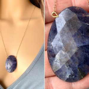 Shop Iolite Pendants! Iolite Necklace, Raw Iolite Crystal Necklace, Blue Iolite Jewelry, Gold Or Silver Iolite Pendant Necklace, Rough Stone Necklace Actual Stone | Natural genuine Iolite pendants. Buy crystal jewelry, handmade handcrafted artisan jewelry for women.  Unique handmade gift ideas. #jewelry #beadedpendants #beadedjewelry #gift #shopping #handmadejewelry #fashion #style #product #pendants #affiliate #ad