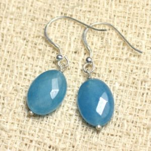Shop Jade Earrings! Earrings 925 sterling silver and Jade – stone blue 14mm faceted ovals | Natural genuine Jade earrings. Buy crystal jewelry, handmade handcrafted artisan jewelry for women.  Unique handmade gift ideas. #jewelry #beadedearrings #beadedjewelry #gift #shopping #handmadejewelry #fashion #style #product #earrings #affiliate #ad