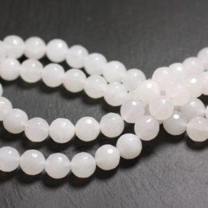 Shop Jade Faceted Beads! Wire 46pc approx 39cm – jade stone – white 8mm faceted balls | Natural genuine faceted Jade beads for beading and jewelry making.  #jewelry #beads #beadedjewelry #diyjewelry #jewelrymaking #beadstore #beading #affiliate #ad
