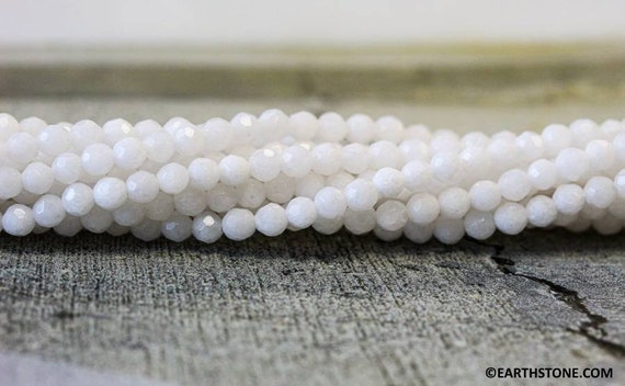 Xs/ White Jade 3mm Faceted Round Beads 15.5" Strand White Nephrite Jade Gemstone Beads For Diy Jewelry Making