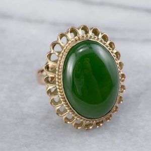 Shop Jade Rings! Jade Gold Statement Ring, Cocktail Ring, Cabochon Ring, Chunky Ring, Right Hand Ring, Gift for Her, PR3CK4F5 | Natural genuine Jade rings, simple unique handcrafted gemstone rings. #rings #jewelry #shopping #gift #handmade #fashion #style #affiliate #ad