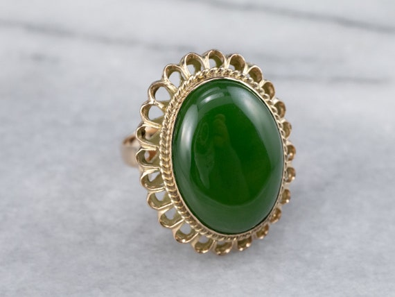 Jade Gold Statement Ring, Cocktail Ring, Cabochon Ring, Chunky Ring, Right Hand Ring, Gift For Her, Pr3ck4f5