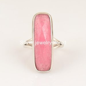 Shop Jade Rings! Pink Jade Ring , Rectangle Shape Stone Ring , 925 Sterling Silver Ring , Handmade Gemstone Silver Ring , Women Ring Gift Ideas | Natural genuine Jade rings, simple unique handcrafted gemstone rings. #rings #jewelry #shopping #gift #handmade #fashion #style #affiliate #ad