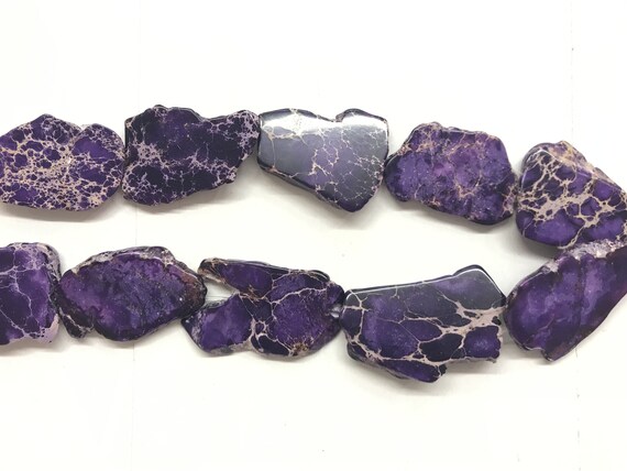 Imperial Jasper 20-40mm X 30-50mm Flat Nuggets Sea Sediment Jasper Purple Dyed Loose Beads 15inch Jewelry Bracelet Necklace Material Supply