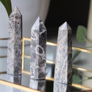 Shop Jasper Points & Wands! Picasso Jasper Wand Jasper Crystal Healing Wand Specimen Grey Jasper Pillar Tower Zodiac Birthday Gift Aries April Taurus | Natural genuine stones & crystals in various shapes & sizes. Buy raw cut, tumbled, or polished gemstones for making jewelry or crystal healing energy vibration raising reiki stones. #crystals #gemstones #crystalhealing #crystalsandgemstones #energyhealing #affiliate #ad