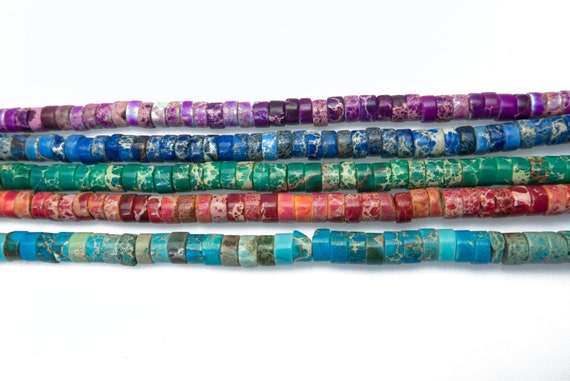 Imperial Jasper Heishi Beads - 3x6mm Emperor Gemstone Beads - Blue Stone Beads - Purple Rondelle Beads - Green Jewelry Beads -jewelry Making