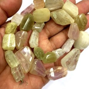 Shop Kunzite Chip & Nugget Beads! Natural Kunzite Nugget Shape Beads Kunzite Faceted Nuggets Kunzite Gemstone Beads Far Size 18" Strand For Making Jewelry Wholesale Price | Natural genuine chip Kunzite beads for beading and jewelry making.  #jewelry #beads #beadedjewelry #diyjewelry #jewelrymaking #beadstore #beading #affiliate #ad