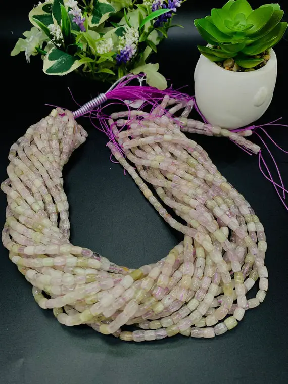 Kunzite Cylinder Tube Beads -  4-5 X 6-8 Mm Size  - Length 40cm - 4a Grade - Natural Kunzite Rondelle Beads - Purple Color Origin Brazil