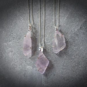 Kunzite Gemstone Necklace, Raw Kunzite Necklace, Natural Pink Kunzite Pendant, Sterling Kunzite, Layering Necklace, Gemstone Appeal, GSA | Natural genuine Kunzite necklaces. Buy crystal jewelry, handmade handcrafted artisan jewelry for women.  Unique handmade gift ideas. #jewelry #beadednecklaces #beadedjewelry #gift #shopping #handmadejewelry #fashion #style #product #necklaces #affiliate #ad