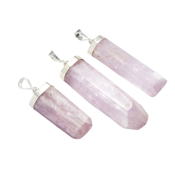 Kunzite Pendant Set In Sterling Silver (~2") Pink Kunzite Crystal Pendant - Raw Kunzite Necklace - Kunzite Jewelry - Healing Crystal Pendant