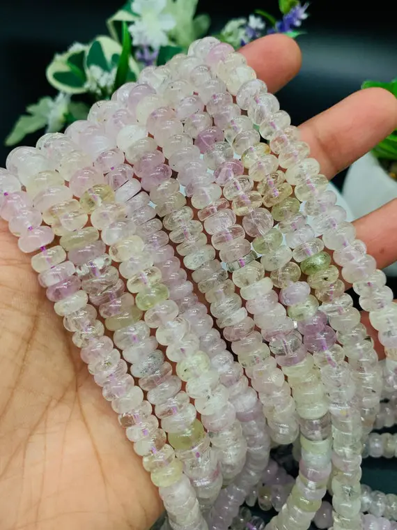 Kunzite Roundel Beads - 8 Mm Size  - Length 40cm - 5a Grade - Natural Kunzite Rondelle Beads - Purple Color Origin Brazil
