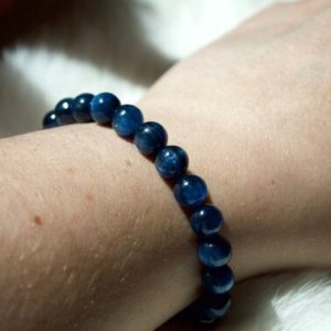 Pearl & Flat Leather Bracelet Magnetic Clasp Handmade Natural Blue Kyanite 
