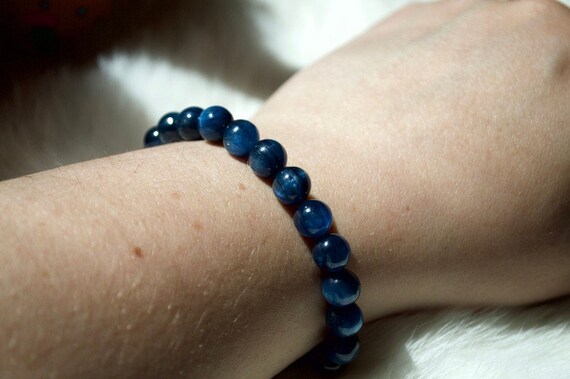 Gem Kyanite Bead Stretchy Bracelet // Elastic Bracelets // Stone Jewelry // Village Silversmith