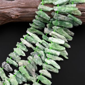 Side Drilled Raw Natural Green Kyanite Bead Freeform Irregular Gemstone Spike Points Rough Organic Crystal Shape 15.5" Strand | Natural genuine chip Gemstone beads for beading and jewelry making.  #jewelry #beads #beadedjewelry #diyjewelry #jewelrymaking #beadstore #beading #affiliate #ad