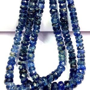 Shop Kyanite Faceted Beads! AAA QUALITY~~Natural Kyanite Faceted Rondelle Beads High Luster Kyanite Gemstone Beads Real Kyanite Strand Beads Kyanite Blue Beads. | Natural genuine faceted Kyanite beads for beading and jewelry making.  #jewelry #beads #beadedjewelry #diyjewelry #jewelrymaking #beadstore #beading #affiliate #ad