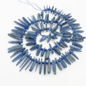Shop Kyanite Beads! natural blue kyanite stick beads – kyanite blue gemstone blades beads – blue beads for necklace -11-19mm stick beads -15inch | Natural genuine beads Kyanite beads for beading and jewelry making.  #jewelry #beads #beadedjewelry #diyjewelry #jewelrymaking #beadstore #beading #affiliate #ad