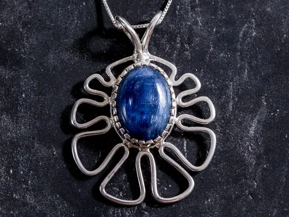 Kyanite Pendant, Natural Kyanite Necklace, Statement Necklace, Blue Gemstone, Artistic Silver Pendant, Adina Stone, 925 Sterling Silver