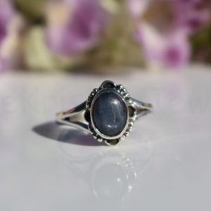 Shop Kyanite Rings! Kyanite Ring, Sterling Silver Ring, Kyanite Jewelry, Blue Stone, Oval Ring, Dainty Ring, Split Band, Birthday Ring, Made for Her, Minimalist | Natural genuine Kyanite rings, simple unique handcrafted gemstone rings. #rings #jewelry #shopping #gift #handmade #fashion #style #affiliate #ad