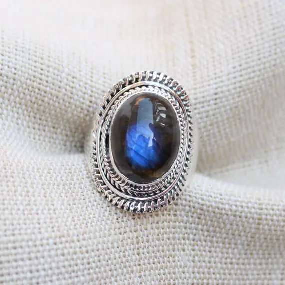Labradorite Ring, Blue Flash Labradorite, Sterling Silver Handmade Rings, Gift For Her, Gemstone Jewelry, Natural Gemstone Jewelry