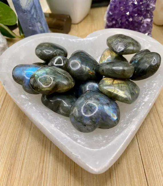 Labradorite Hearts Tumbled Stones Gift Bag