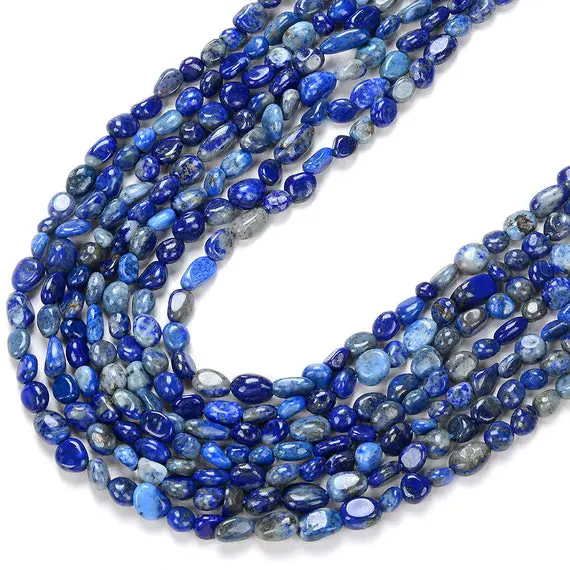 6-8mm Natural Lapis Lazuli Gemstone Pebble Nugget Loose Beads Bulk Lot 1,2,6,12 And 50 (d183)
