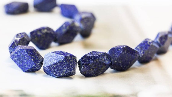 L/ Natural Lapis 18x24mm Faceted Nugget Beads Size Varies 16" Strand Natural Blue Lapis Lazuli Gemstone Faceted Flat Nugget For Jewelry
