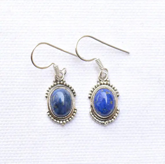 Handmade Earring, Oval Shape, Lapis Lazuli Silver Earring, Dainty Earring, 925 Sterling Silver Jewelry, Gift For Her, Boho Earring, Gner 83