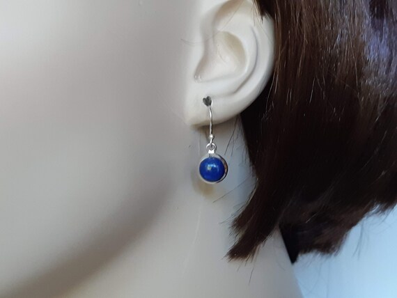 Lapis Lazuli Earrings, Round Gemstone, 92.5 Sterling Silver, Ear Hook Option *